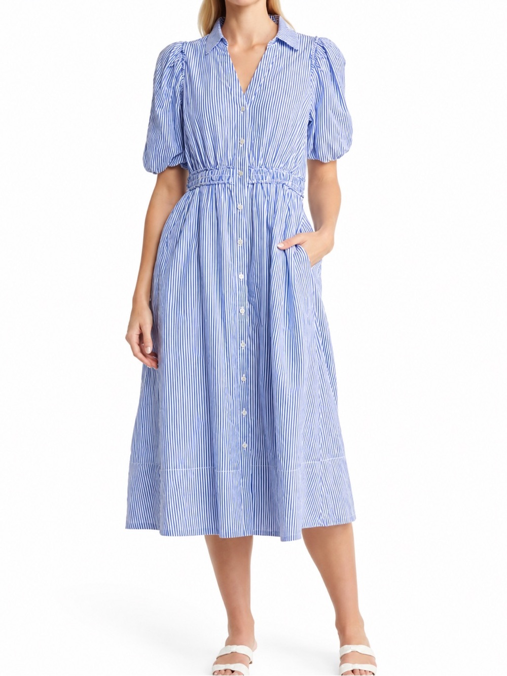 Lilly Pulitzer NWT Blue & White Oxford Stripe Midi Dress Cottagecore Coastal 16